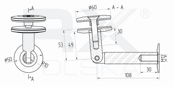 CNP baldakinfeste ENKEL Ø 60mm, AISI 316, SATIN - Bilde 8