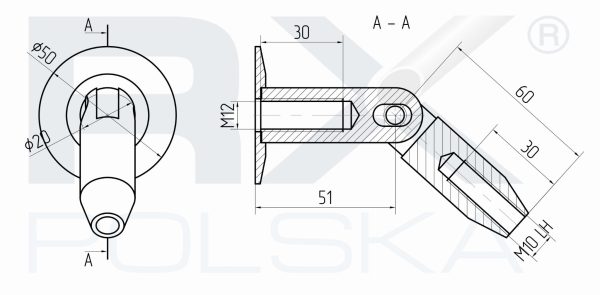 Baldakin fleksibelt veggfeste for strekkstang, AISI 304, SATIN - Bilde 2