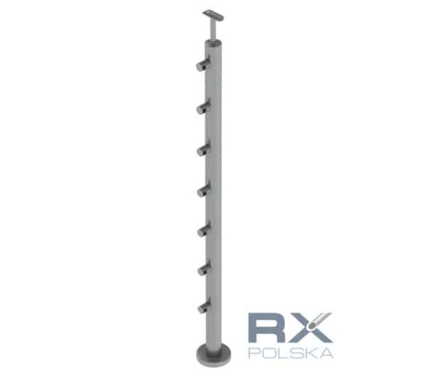 Stolpe VENSTRE 42,4mm med 7 tverrstangholdere for rør 12mm, AISI 304, SPEIL