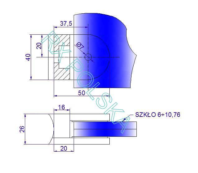 Glassklemme 40x50 for rør 33,7mm, , AISI 316, SPEIL - Bilde 5