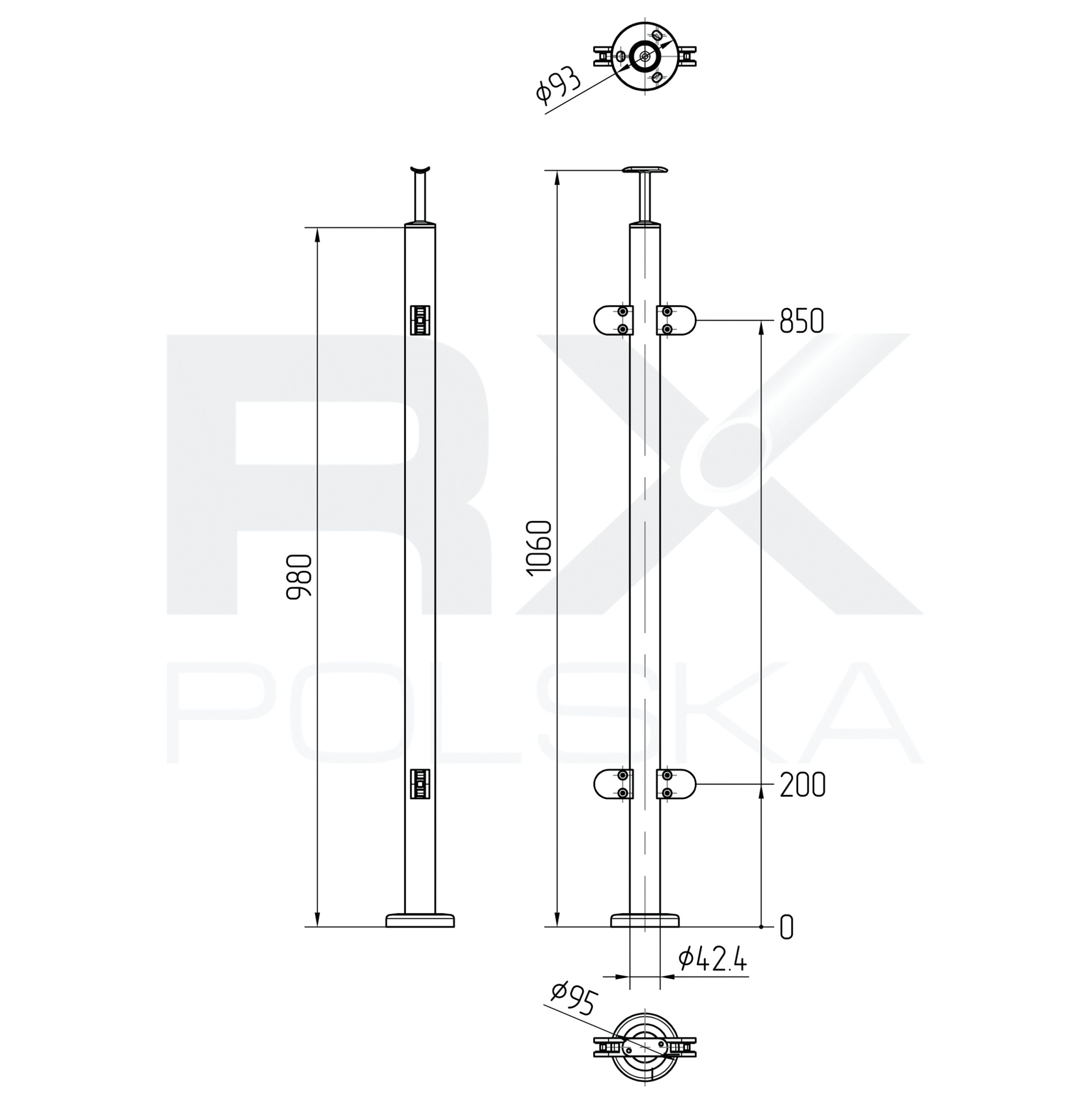 Stolpe Ø 42,4mm TILKOBLING, AISI 304, SPEIL - Bilde 3