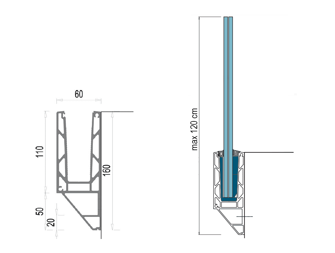Aluminiumsprofil for glass - sidefeste Y / 2,5m - Bilde 4