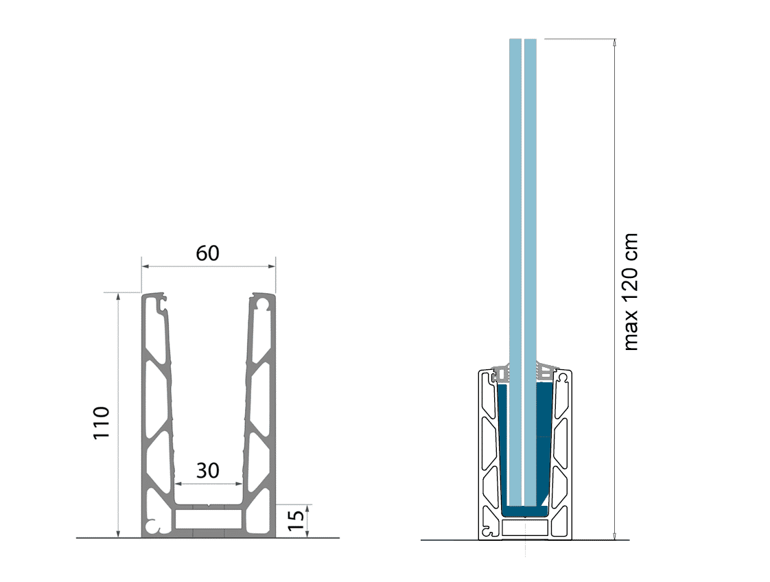 Aluminiumsprofil for glass - feste fra toppen U - RAL 9005 MAT / 5m - Bilde 3