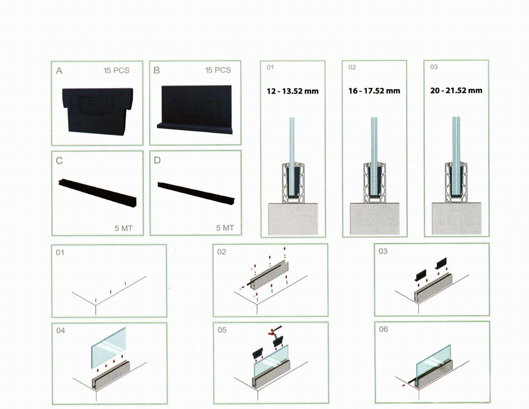 Et sett med gummier og kiler for glass 20-21,52 mm - Bilde 2