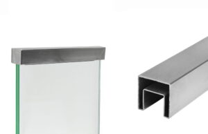 Håndlist - påført 40x40x1,5mm glass, AISI 316, SATIN / 1m