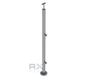 Stolpe 42,4mm med 2 tverrstangholdere for rør 12mm, AISI 304, SATIN