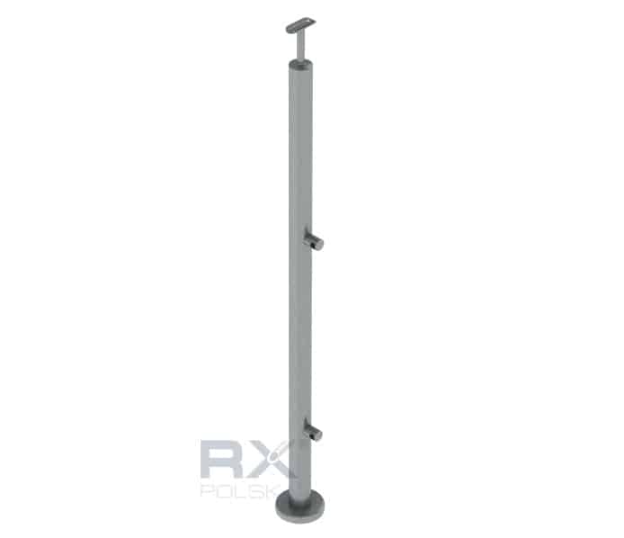 Stolpe 42,4mm med 2 tverrstangholdere for rør 12mm, AISI 316, SATIN