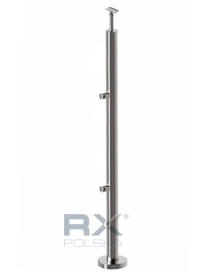 Stolpe 42,4mm med 2 tverrstangholdere for rør 16mm, AISI 316, SATIN - Bilde 4