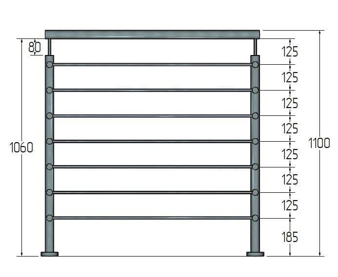Stolpe 42,4mm med 7 tverrstangholdere for rør 12mm, AISI 316, SATIN - Bilde 6