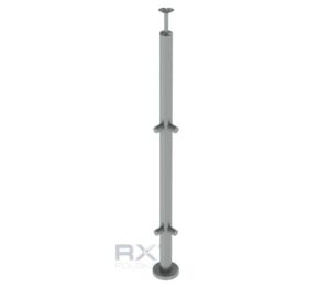 Stolpe 42,4mm med 2 tverrstangholdere hjørne for rør 12mm, AISI 304, SATIN