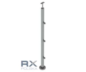 Stolpe RIGHTG 42,4mm med 3 tverrstangholdere for rør 12mm, AISI 304, SATIN