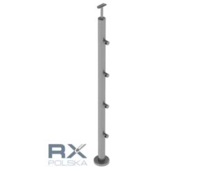 Stolpe RIGHTG 42,4mm med 4 tverrstangholdere for rør 16mm, AISI 304, SATIN