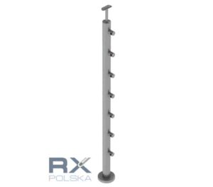 Stolpe RIGHTG 42,4mm med 7 tverrstangholdere for rør 12mm, AISI 304, SATIN