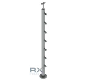 Stolpe 42,4mm med 7 tverrstangholdere for rør 16mm, AISI 316, SATIN