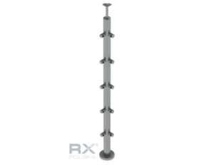 Stolpe 42,4 mm hjørne med 5 tverrstangholdere for rør 12 mm, AISI 316, SATIN