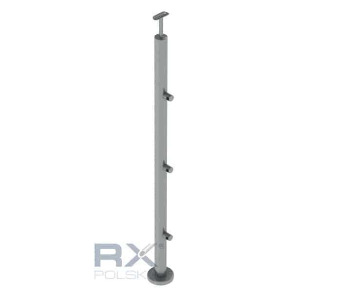 Stolpe 42,4mm med 3 tverrstangholdere for rør 16mm, AISI 304, SPEIL