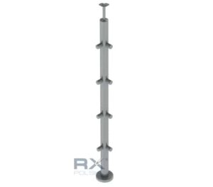 Stolpe 42,4mm hjørne med 4 tverrstangholdere for rør 12mm, AISI 304, SPEIL