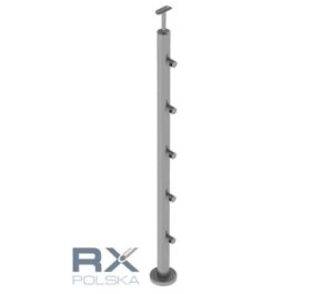 Stolpe RIGHT 42,4mm med 5 tverrstangholdere for rør 12mm, AISI 304, SPEIL