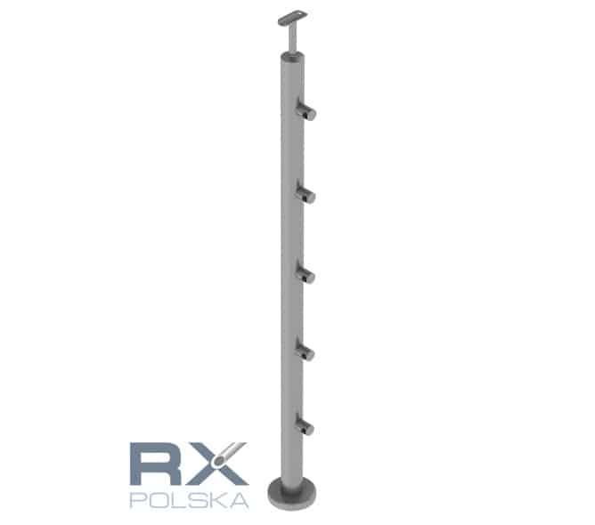 Stolpe RIGHT 42,4mm med 5 tverrstangholdere for rør 12mm, AISI 304, SPEIL