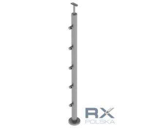 Stolpe VENSTRE 42,4mm med 5 tverrstangholdere for rør 12mm, AISI 304, SPEIL