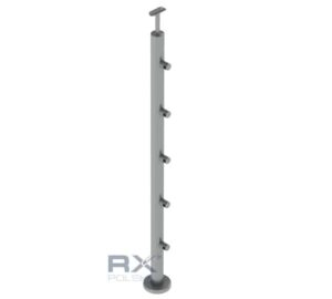 Stolpe 42,4mm med 5 tverrstangholdere for rør 16mm, AISI 304, SPEIL