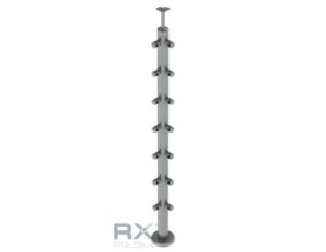 Stolpe 42,4mm hjørne med 7 tverrstangholdere for rør 16mm, AISI 304, SPEIL
