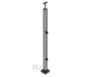 Stolpe 40x40mm z 2 tverrstangholdere for profil 10mm, AISI 304, SATIN