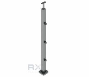 Stolpe 40x40mm z 3 tverrstangholdere for profil 10mm, AISI 304, SATIN