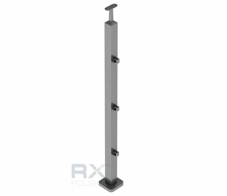 Stolpe 40x40mm z 3 tverrstangholdere for profil 10mm, AISI 304, SATIN