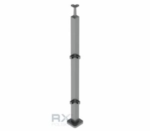 Stolpe 40x40mm z 2 tverrstangholdere hjørne for profil 10mm, AISI 304, SATIN