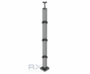 Stolpe 40x40mm z 3 tverrstangholdere hjørne for profil 10mm, AISI 304, SATIN