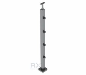Stolpe 40x40mm z 4 tverrstangholdere for profil 10mm, AISI 304, SATIN