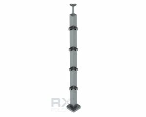 Stolpe 40x40mm z 4 tverrstangholdere hjørne for profil 10mm, AISI 304, SATIN