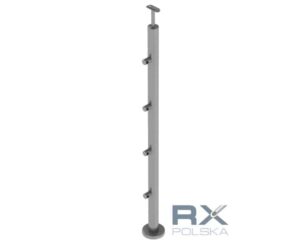 Stolpe VENSTRE 42,4mm med 4 tverrstangholdere for rør 16mm, AISI 304, SATIN