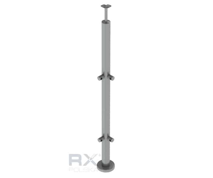 Stolpe 42,4mm med 2 tverrstangholdere hjørne for rør 12mm, AISI 316, SATIN