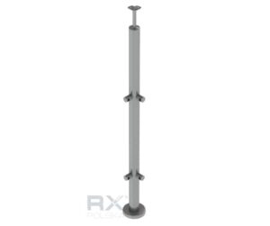 Stolpe 42,4mm med 2 tverrstangholdere hjørne for rør 16mm, AISI 316, SATIN