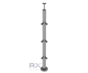 Stolpe 42,4mm hjørne med 3 tverrstangholdere for rør 16mm, AISI 304, SPEIL