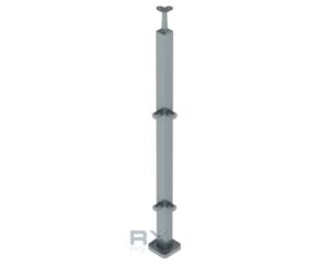 Stolpe 40x40mm z 2 tverrstangholdere hjørne for rør 16mm, AISI 304, SATIN