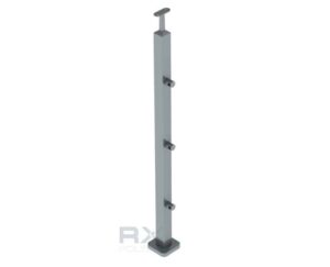 Stolpe 40x40mm z 3 tverrstangholdere for rør 16mm, AISI 304, SATIN