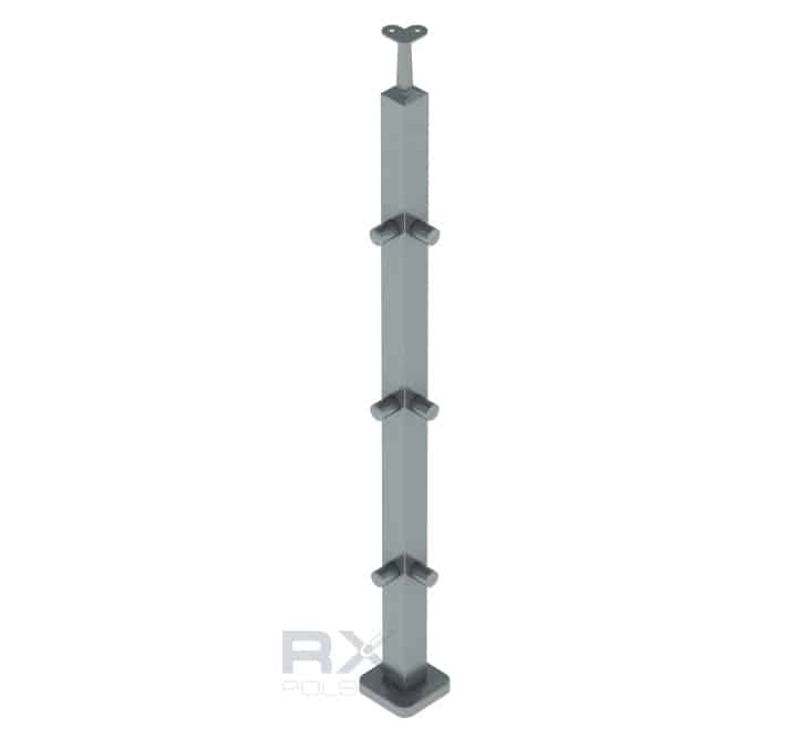 Stolpe 40x40mm z 3 tverrstangholdere hjørne for rør 16mm, AISI 304, SATIN