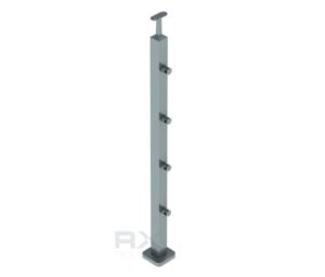 Stolpe 40x40mm z 4 tverrstangholdere for rør 12mm, AISI 304, SATIN