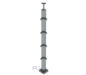 Stolpe 40x40mm z 4 tverrstangholdere hjørne for rør 12mm, AISI 304, SATIN