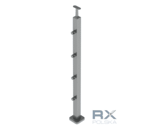 Stolpe VENSTRE 40x40mm z 4 tverrstangholdere for rør 12mm, AISI 304, SATIN