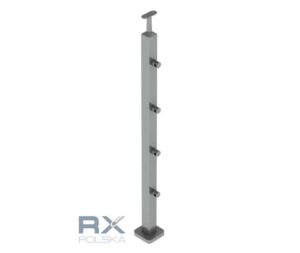 Stolpe HØYRE 40x40mm z 4 tverrstangholdere for rør 16mm, AISI 304, SATIN