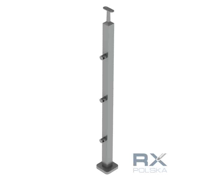 Stolpe VENSTRE 40x40mm z 3 tverrstangholdere for rør 16mm, AISI 304, SATIN