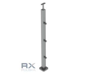 Stolpe HØYRE 40x40mm z 3 tverrstangholdere for rør 12mm, AISI 304, SATIN