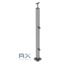 Stolpe HØYRE 40x40mm z 2 tverrstangholdere for rør 12mm, AISI 304, SATIN