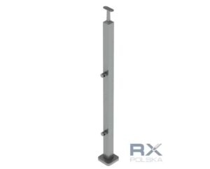 Stolpe VENSTRE 40x40mm z 2 tverrstangholdere for rør 12mm, AISI 304, SATIN