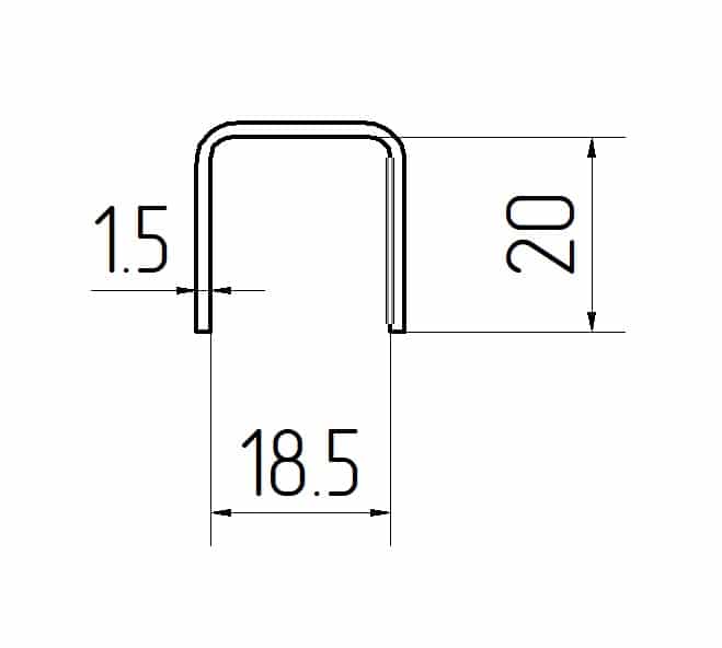 U-profil for glass 17,52 mm - 2,5 m, AISI 304, SATIN - Bilde 2
